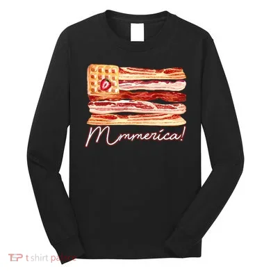 Mmmerica Bacon Waffle Merica Flag Long Sleeve Shirt