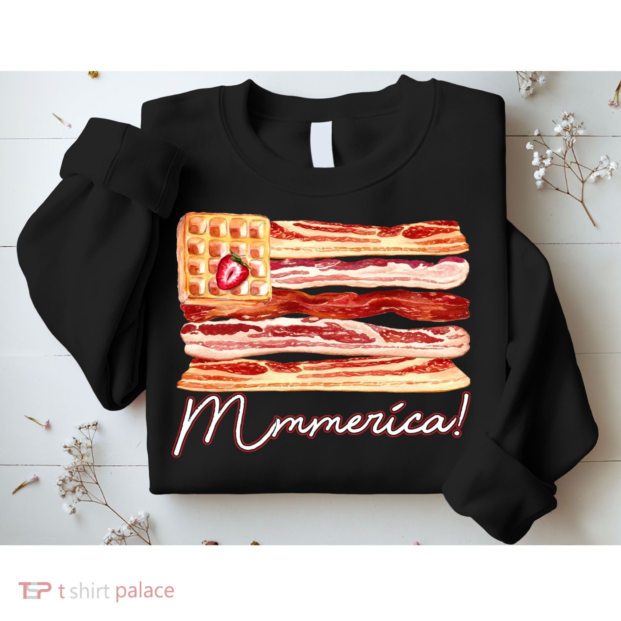 Mmmerica Bacon Waffle Merica Flag Sweatshirt