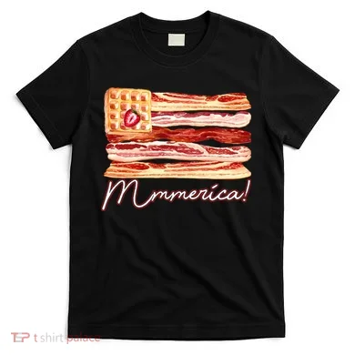 Mmmerica Bacon Waffle Merica Flag T-Shirt