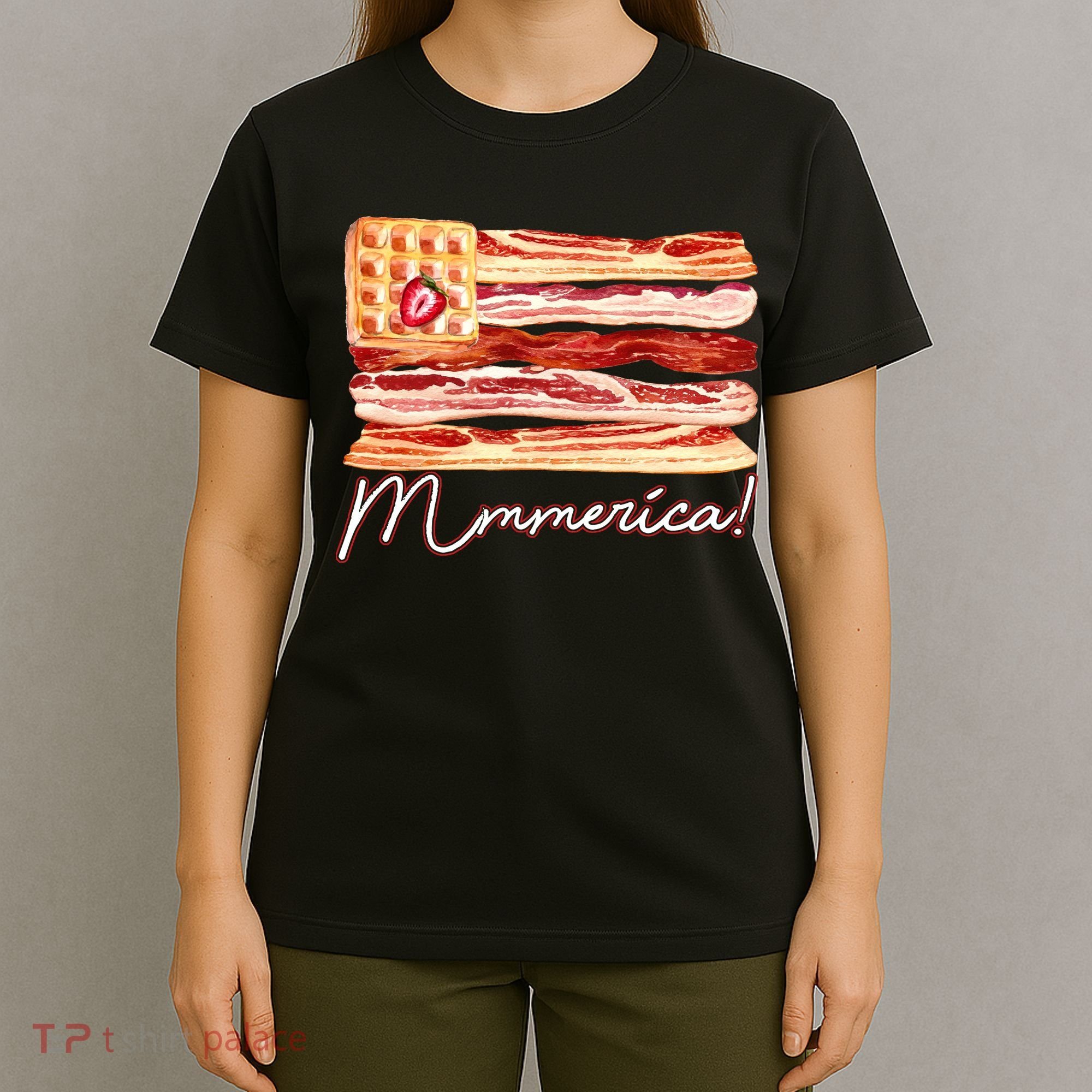 Mmmerica Bacon Waffle Merica Flag T-Shirt