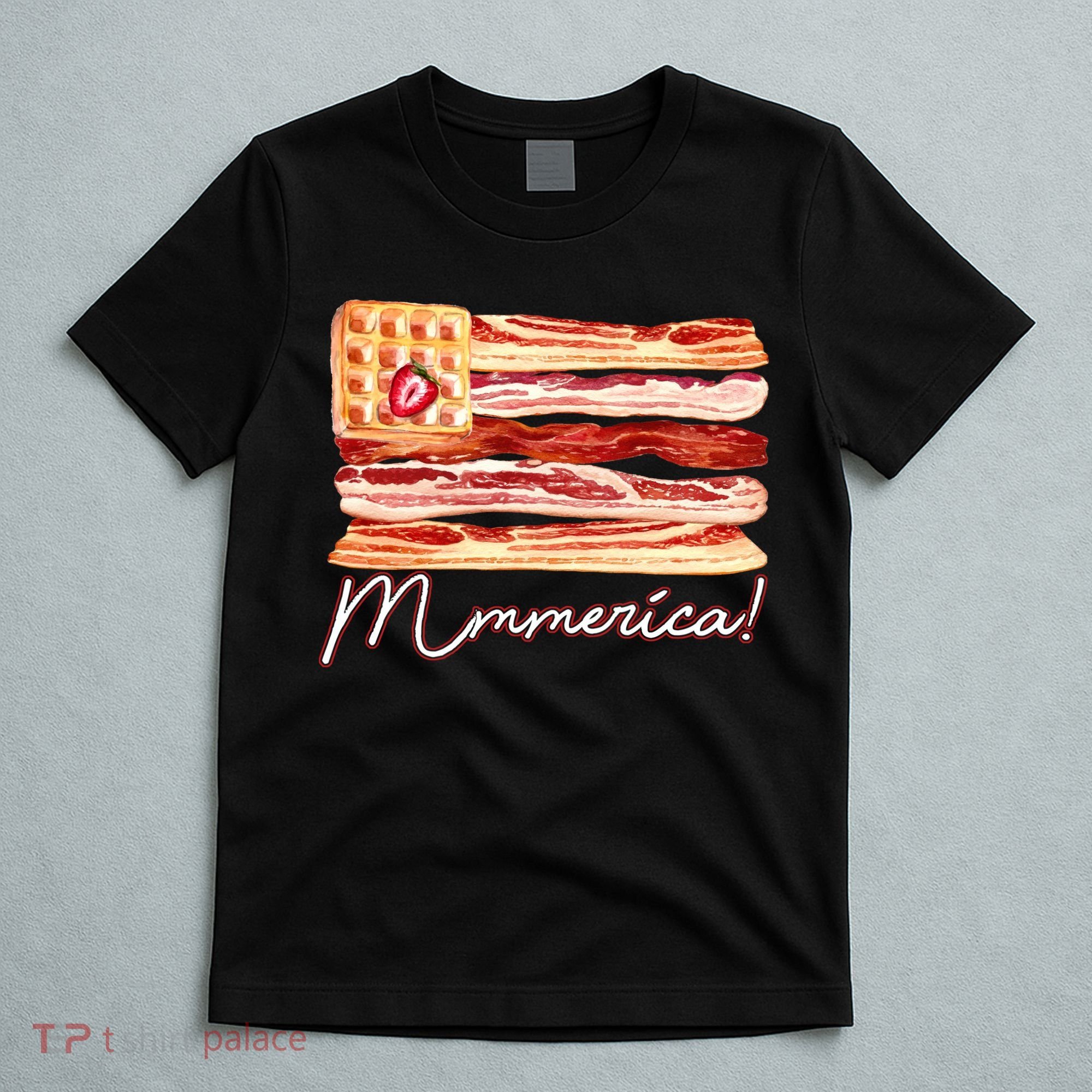 Mmmerica Bacon Waffle Merica Flag T-Shirt