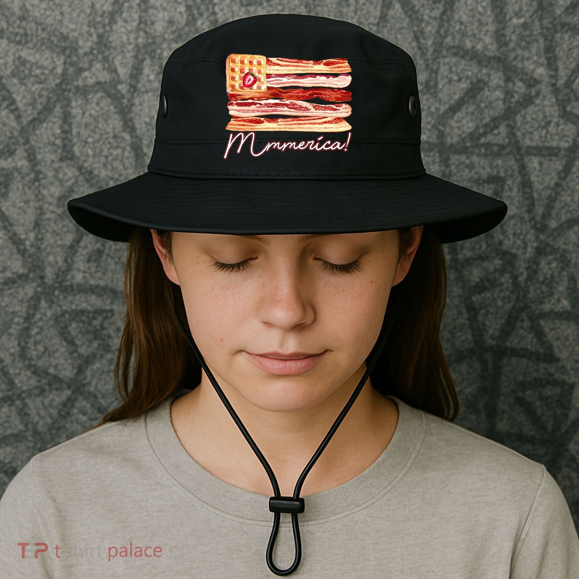 Mmmerica Bacon Waffle Merica Flag Bucket Hat