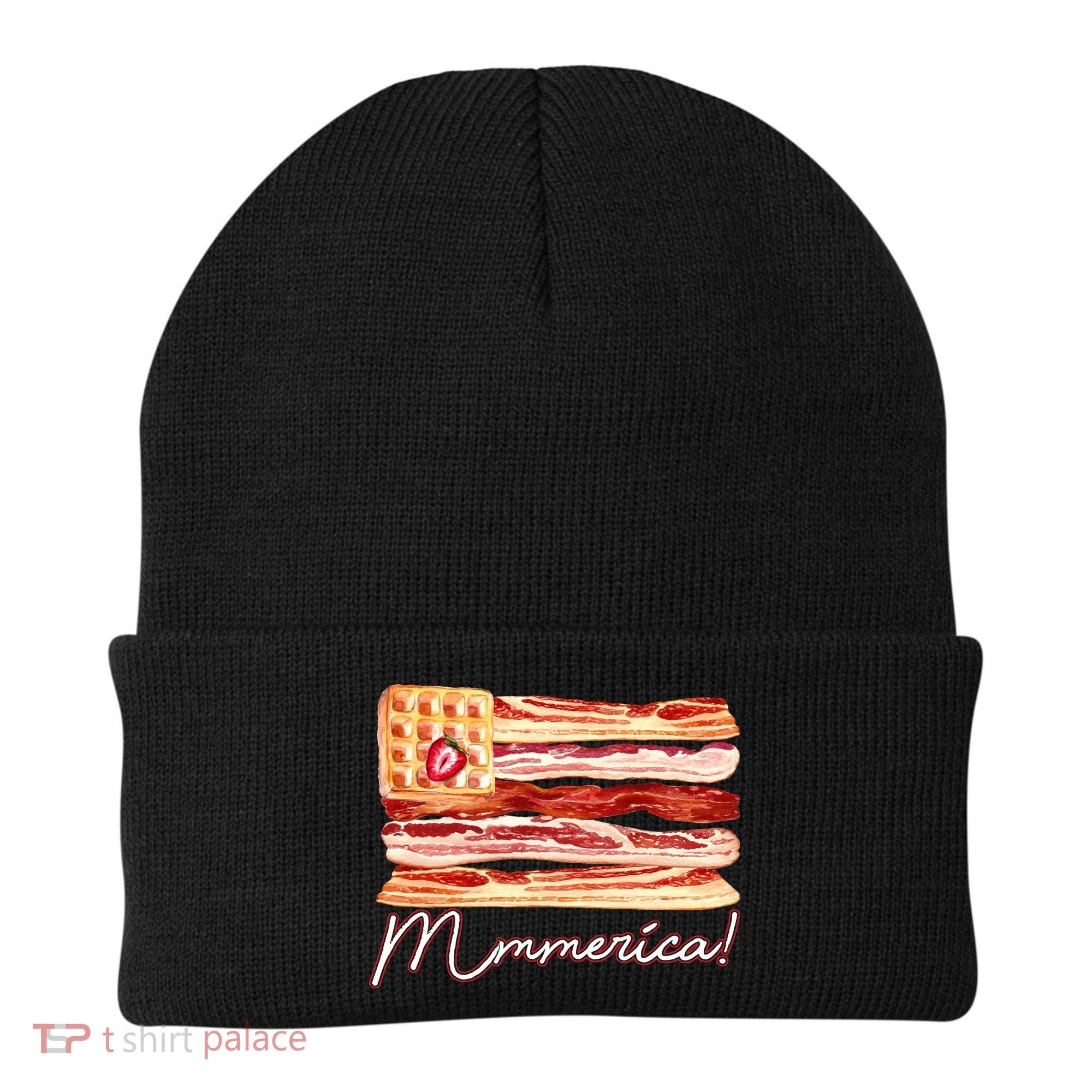 Mmmerica Bacon Waffle Merica Flag Beanie