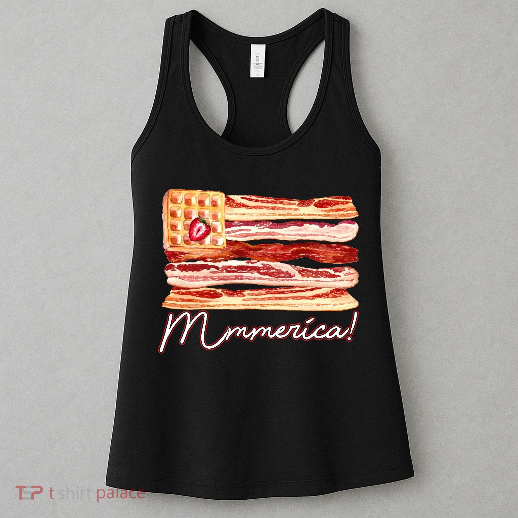Mmmerica Bacon Waffle Merica Flag Women's Tank Top