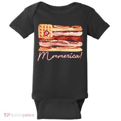 Mmmerica Bacon Waffle Merica Flag Baby Bodysuit
