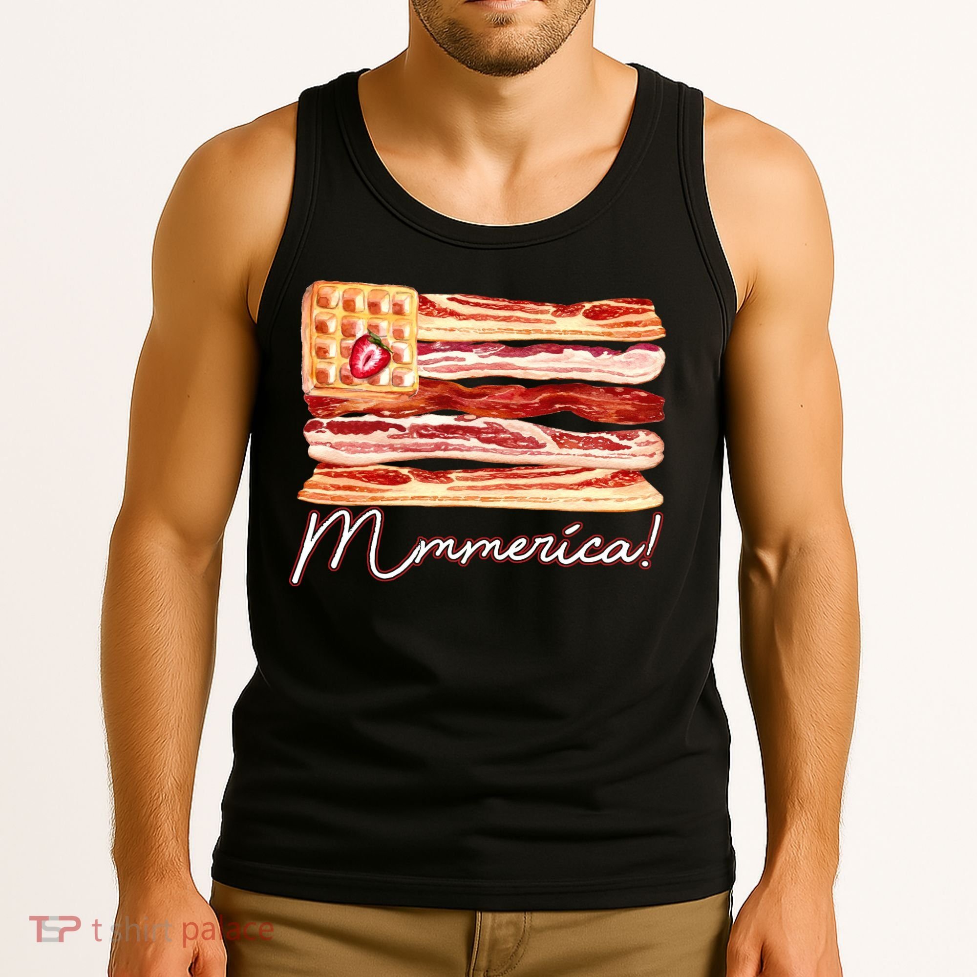 Mmmerica Bacon Waffle Merica Flag Tank Top