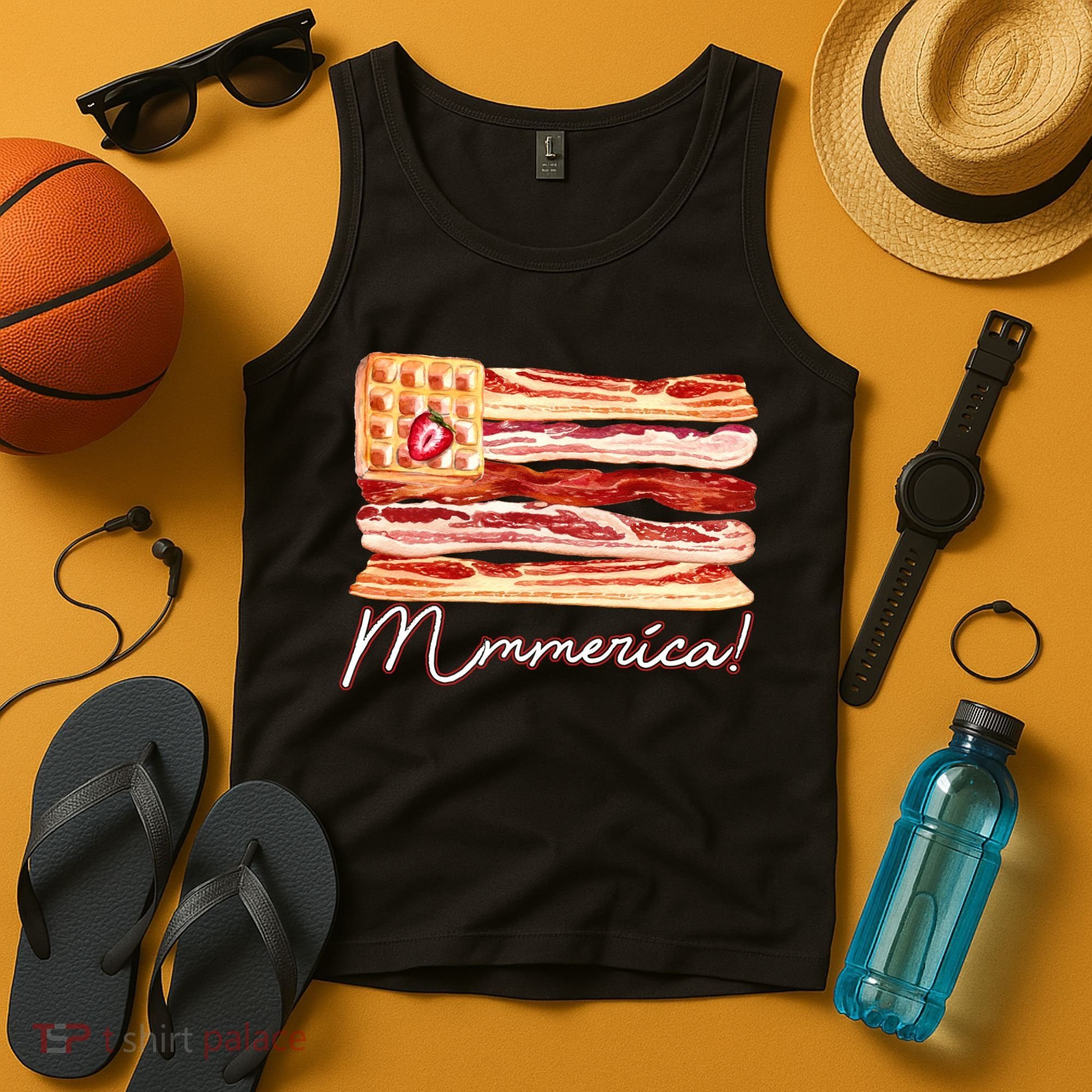 Mmmerica Bacon Waffle Merica Flag Tank Top
