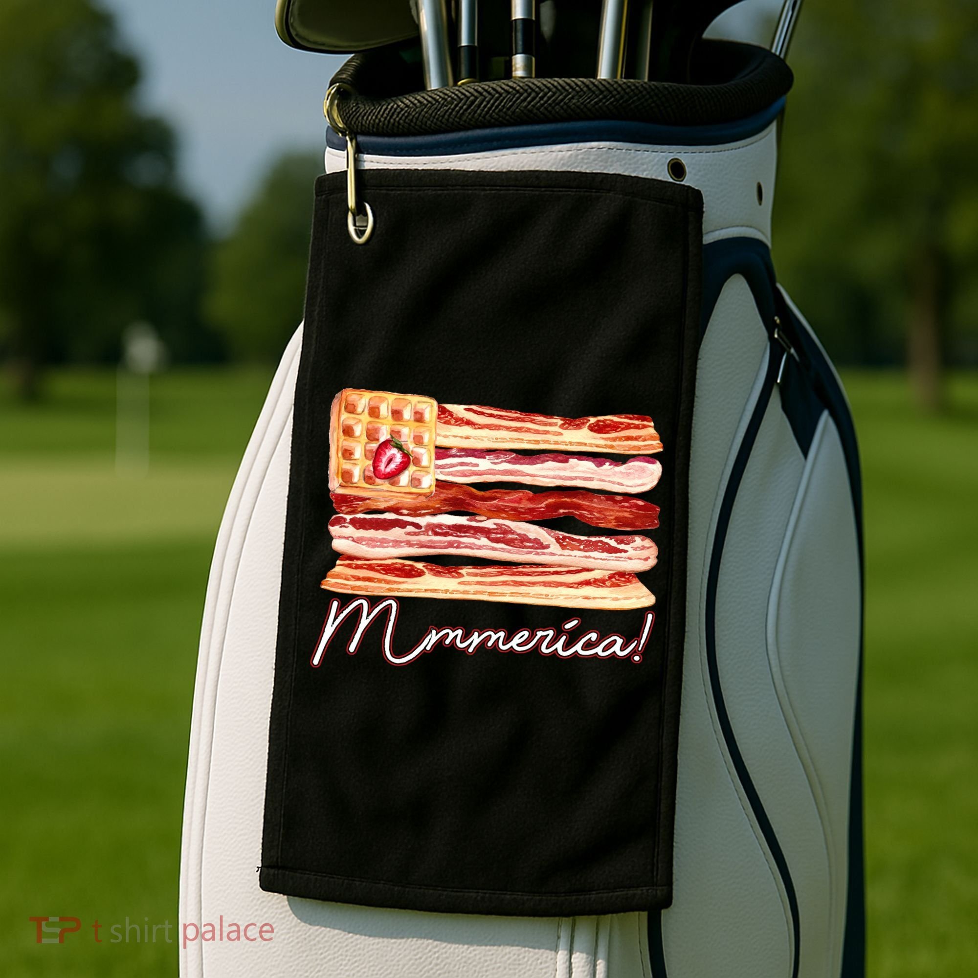 Mmmerica Bacon Waffle Merica Flag Golf Towel