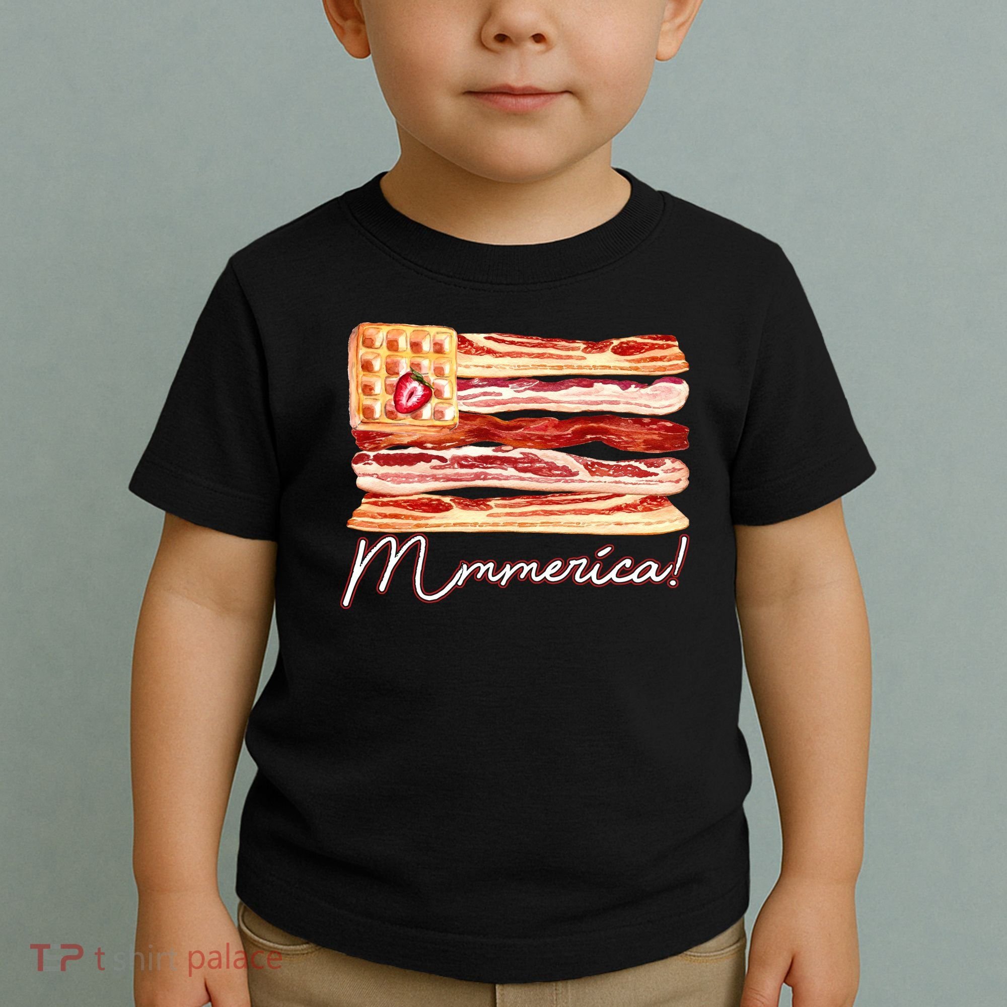 Mmmerica Bacon Waffle Merica Flag Toddler T-Shirt