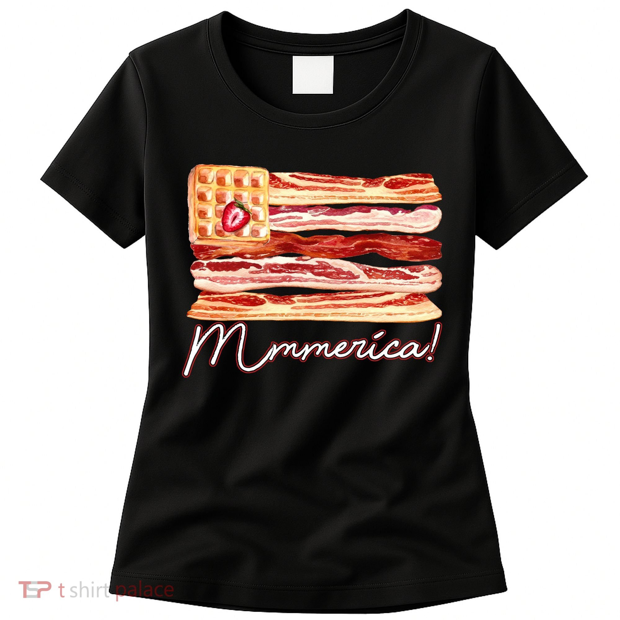 Mmmerica Bacon Waffle Merica Flag Women's T-Shirt