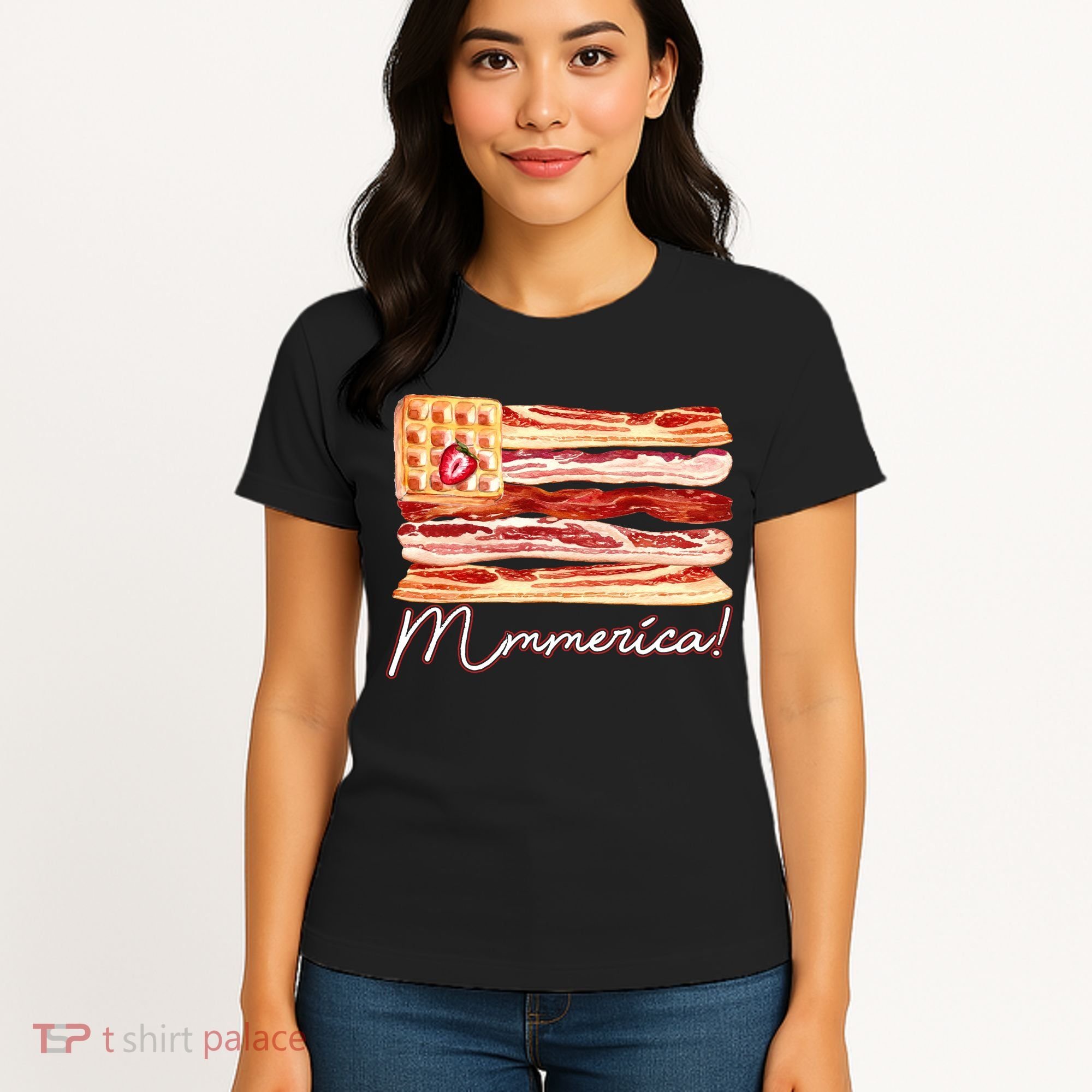Mmmerica Bacon Waffle Merica Flag Women's T-Shirt