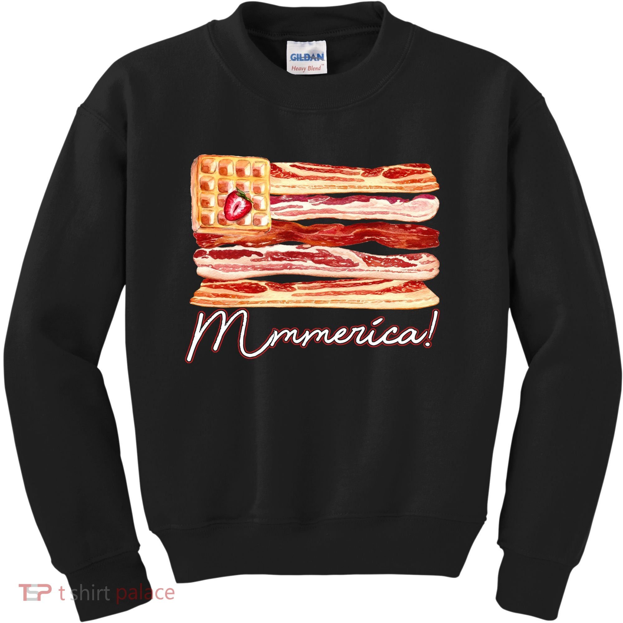 Mmmerica Bacon Waffle Merica Flag Kids Sweatshirt