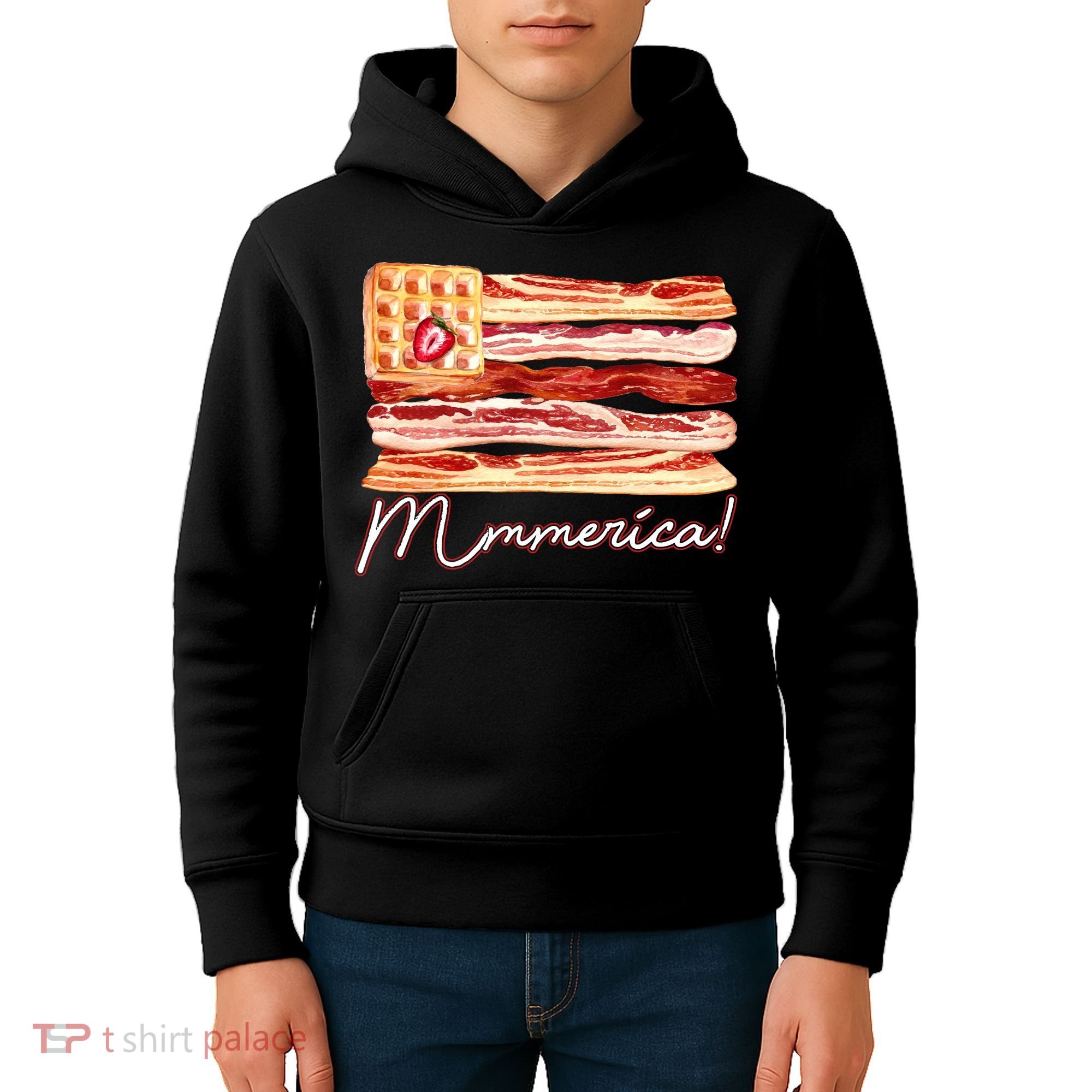 Mmmerica Bacon Waffle Merica Flag Kids Hoodie