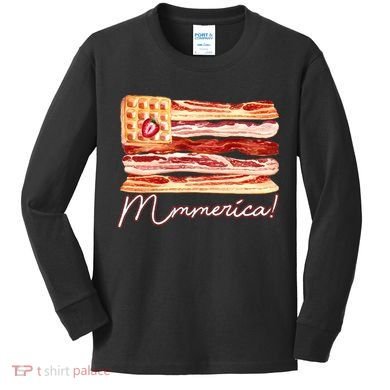 Mmmerica Bacon Waffle Merica Flag Kids Long Sleeve Shirt