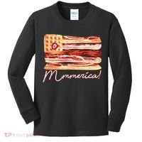 Mmmerica Bacon Waffle Merica Flag Kids Long Sleeve Shirt thumb 0