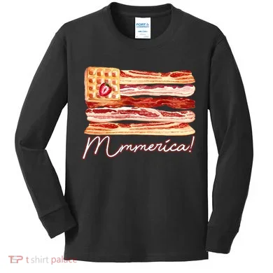 Mmmerica Bacon Waffle Merica Flag Kids Long Sleeve Shirt