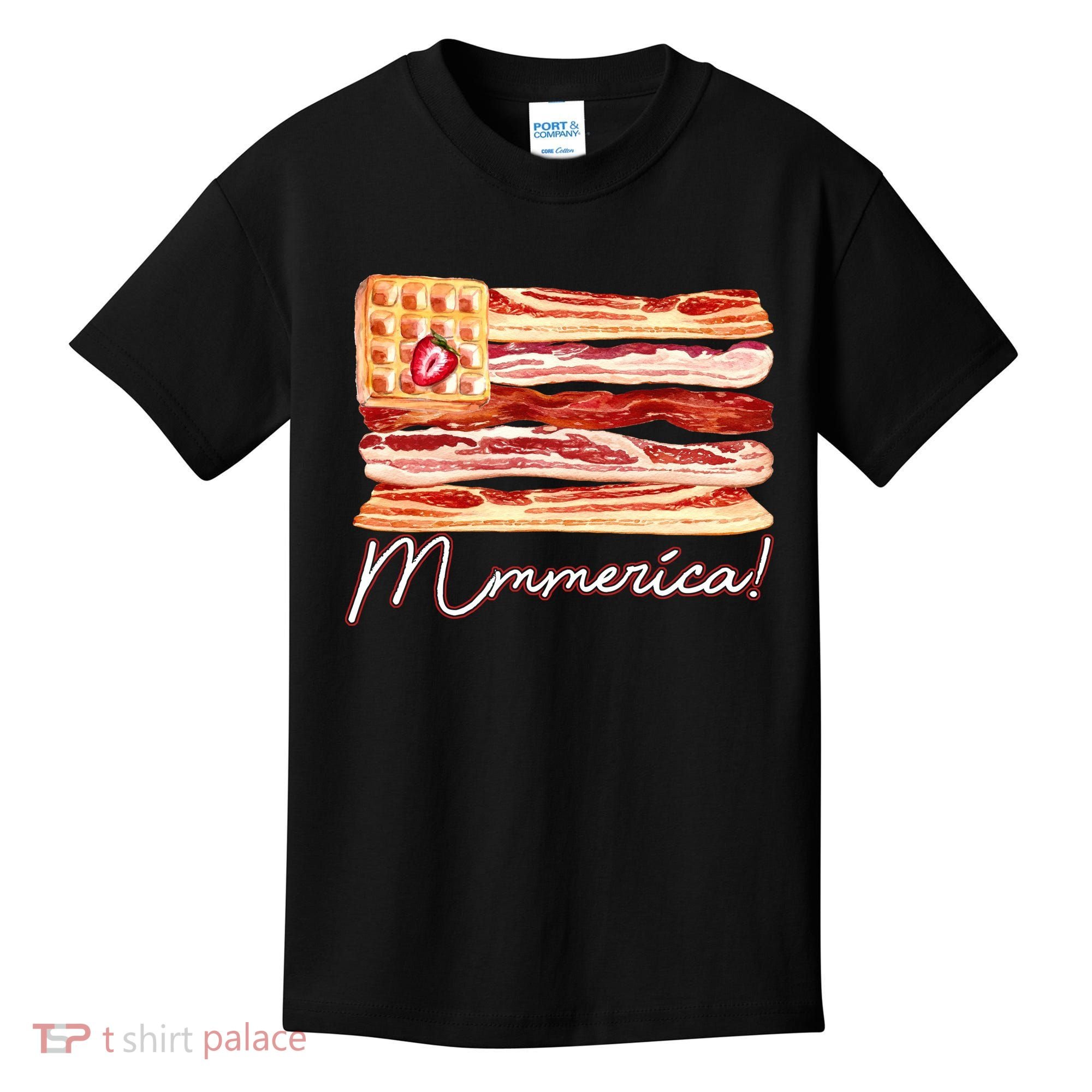 Mmmerica Bacon Waffle Merica Flag Kids T-Shirt