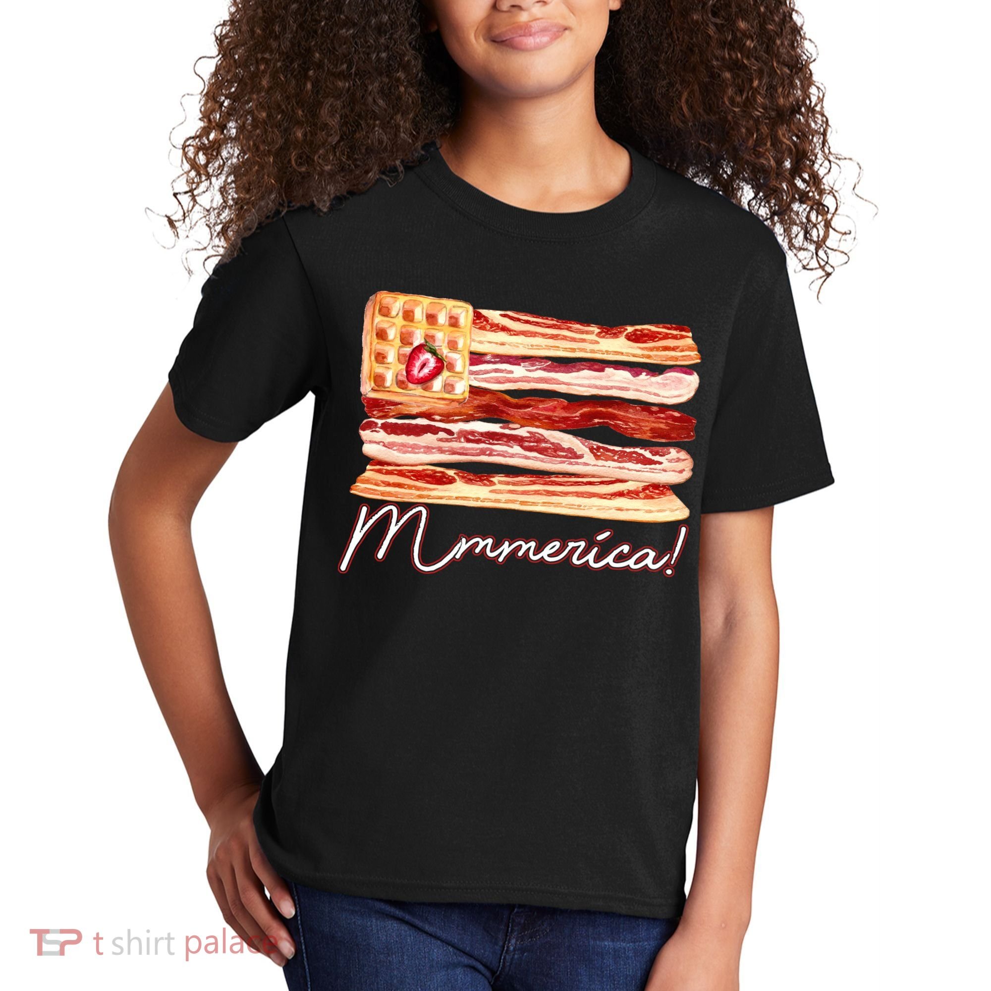 Mmmerica Bacon Waffle Merica Flag Kids T-Shirt