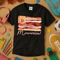 Mmmerica Bacon Waffle Merica Flag Kids T-Shirt thumb 3