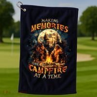 Making Memories One Campfire At A Time Bigfoot Camping Golf Towel thumb 1