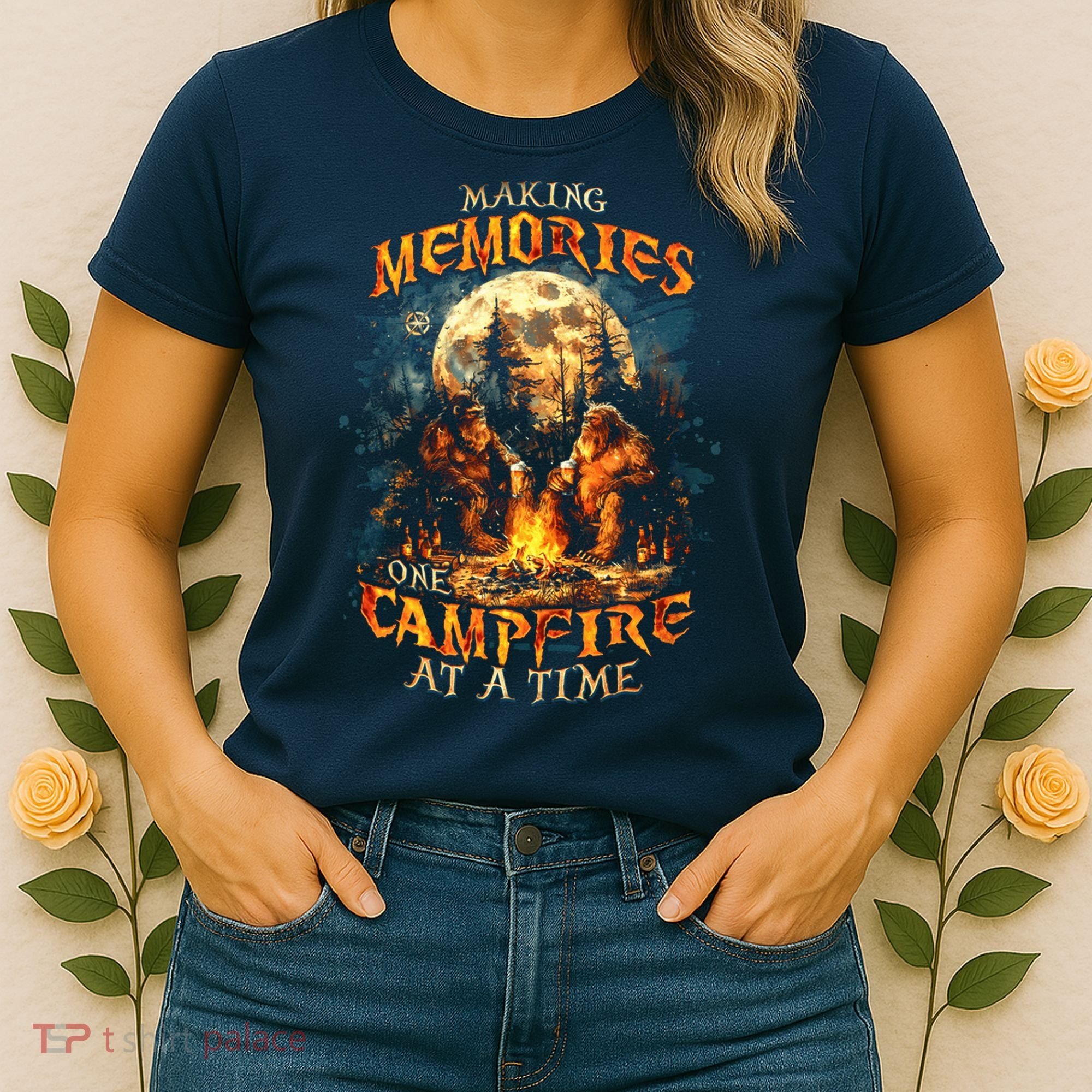 Making Memories One Campfire At A Time Bigfoot Camping Women's T-Shirt