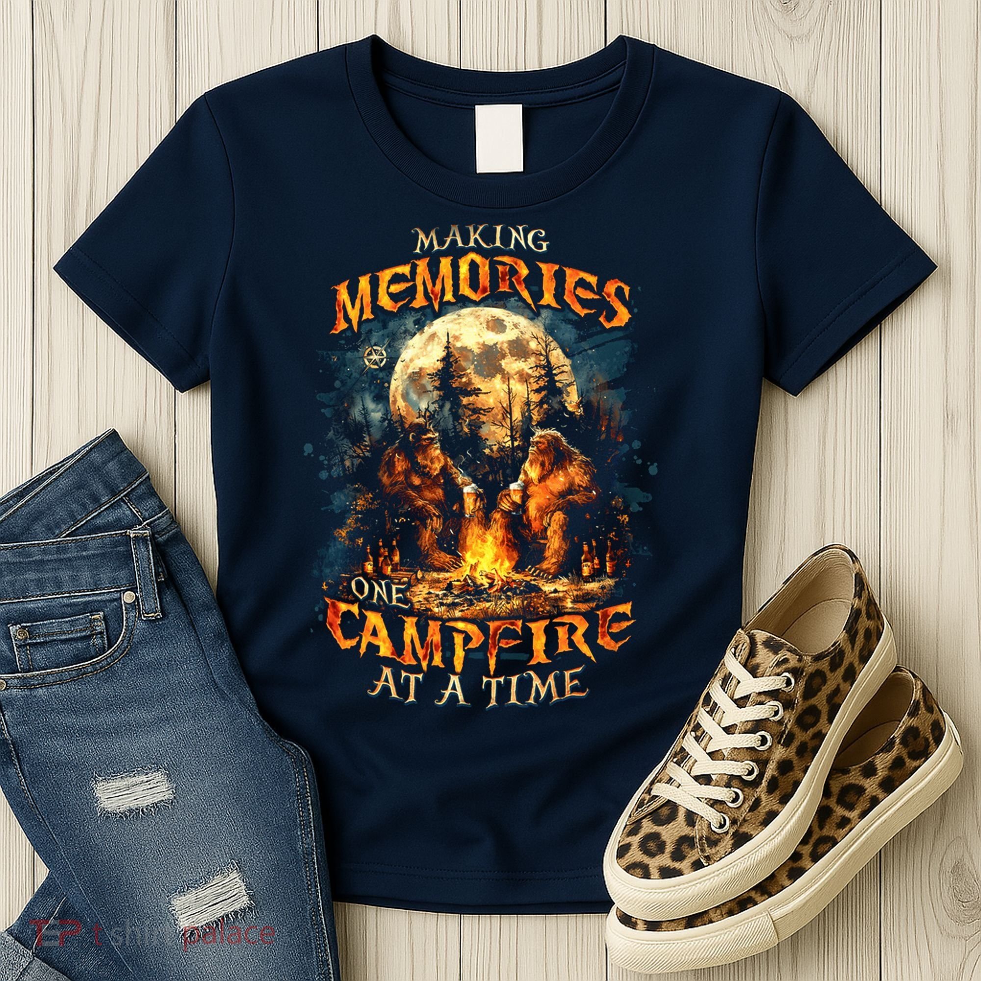 Making Memories One Campfire At A Time Bigfoot Camping Women's T-Shirt