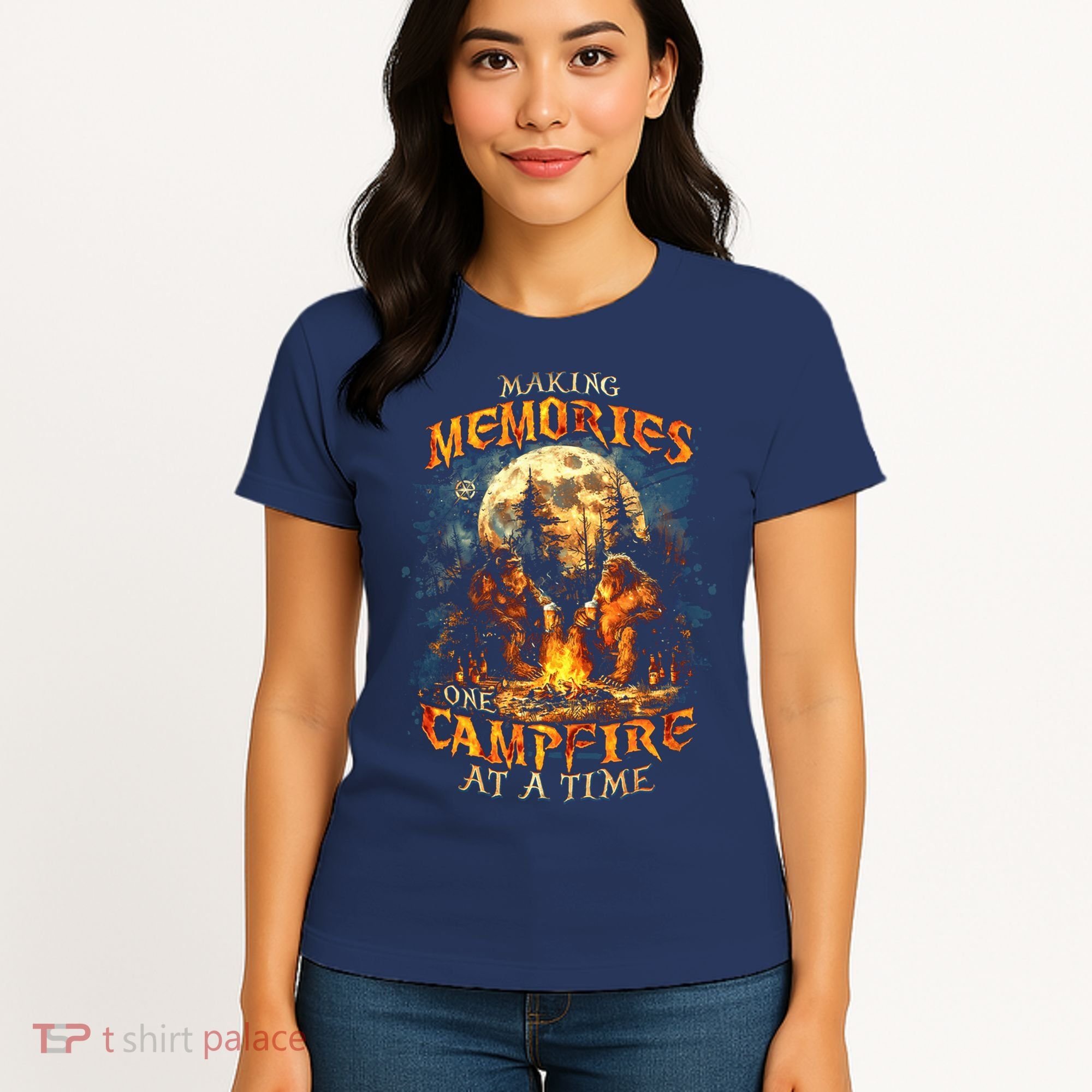 Making Memories One Campfire At A Time Bigfoot Camping Women's T-Shirt