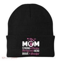 My Mom Pink Ribbon Warrior Inspirational Breast Cancer Beanie thumb 0