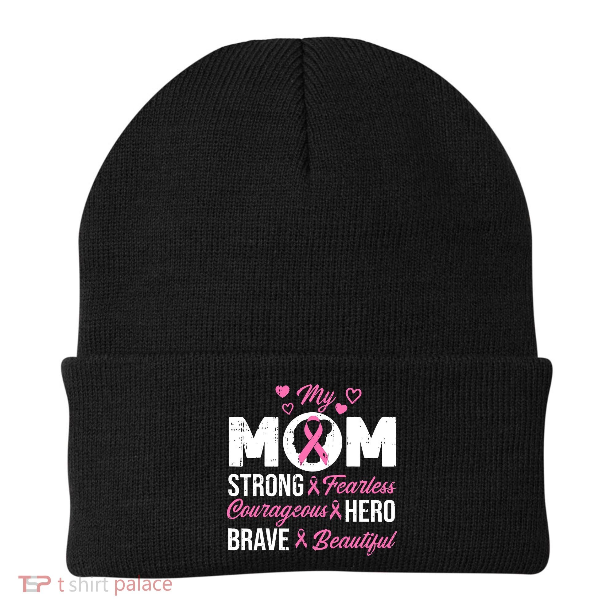My Mom Pink Ribbon Warrior Inspirational Breast Cancer Beanie