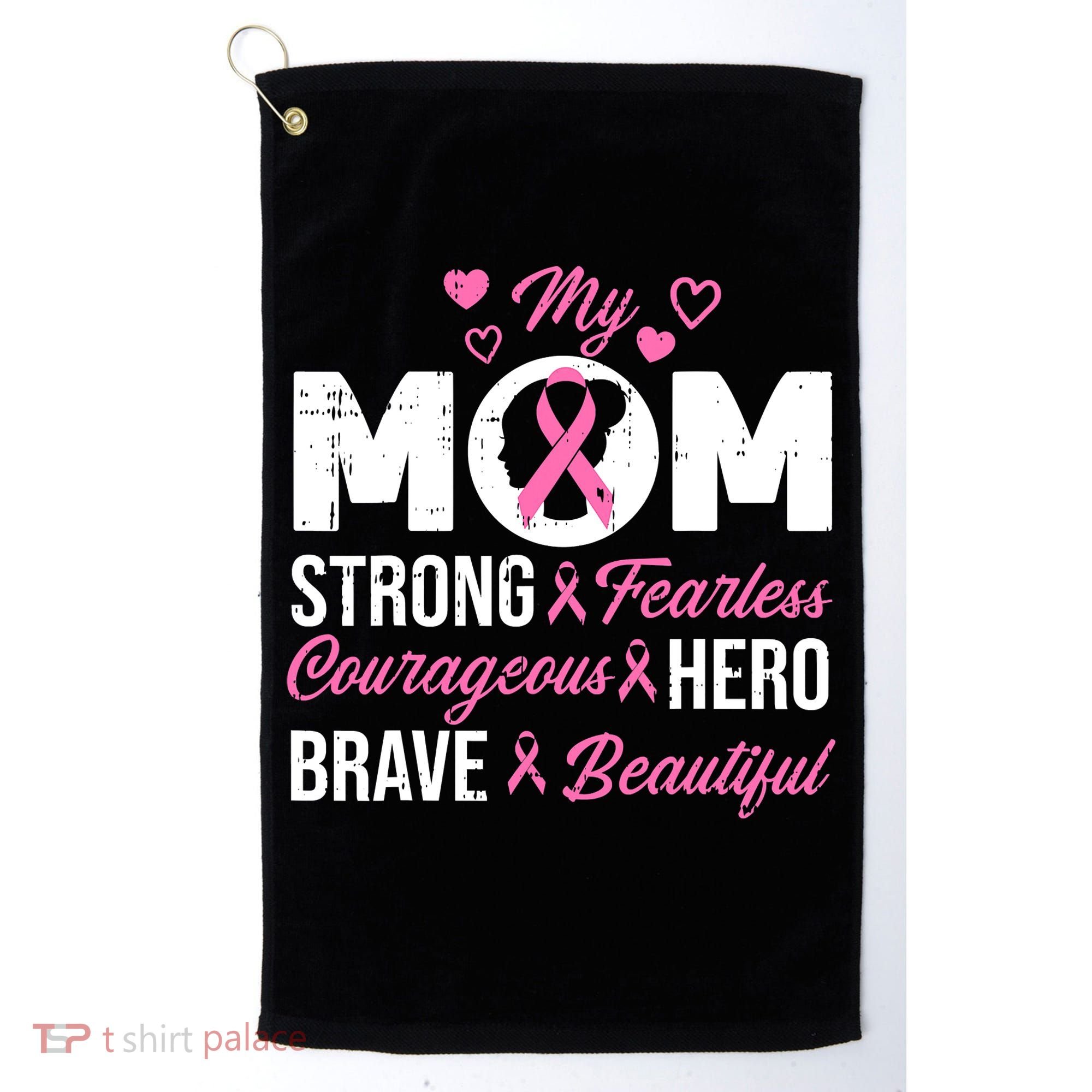 My Mom Pink Ribbon Warrior Inspirational Breast Cancer Golf Towel