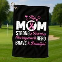My Mom Pink Ribbon Warrior Inspirational Breast Cancer Golf Towel thumb 1