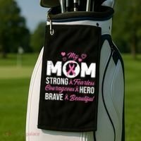 My Mom Pink Ribbon Warrior Inspirational Breast Cancer Golf Towel thumb 2