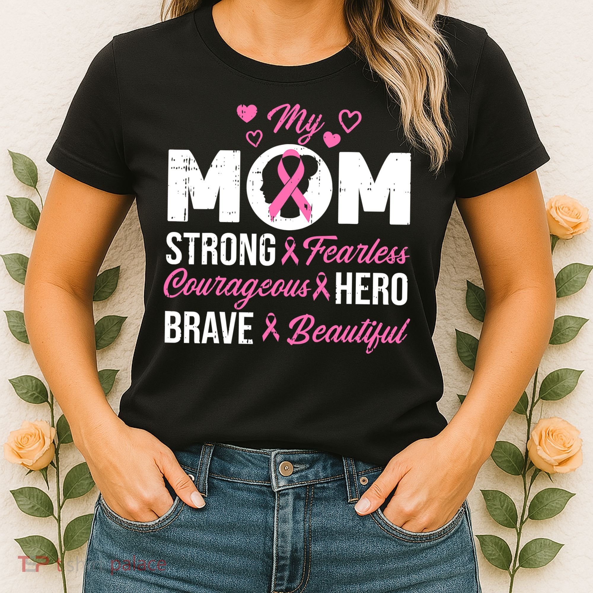 My Mom Pink Ribbon Warrior Inspirational Breast Cancer Women's T-Shirt