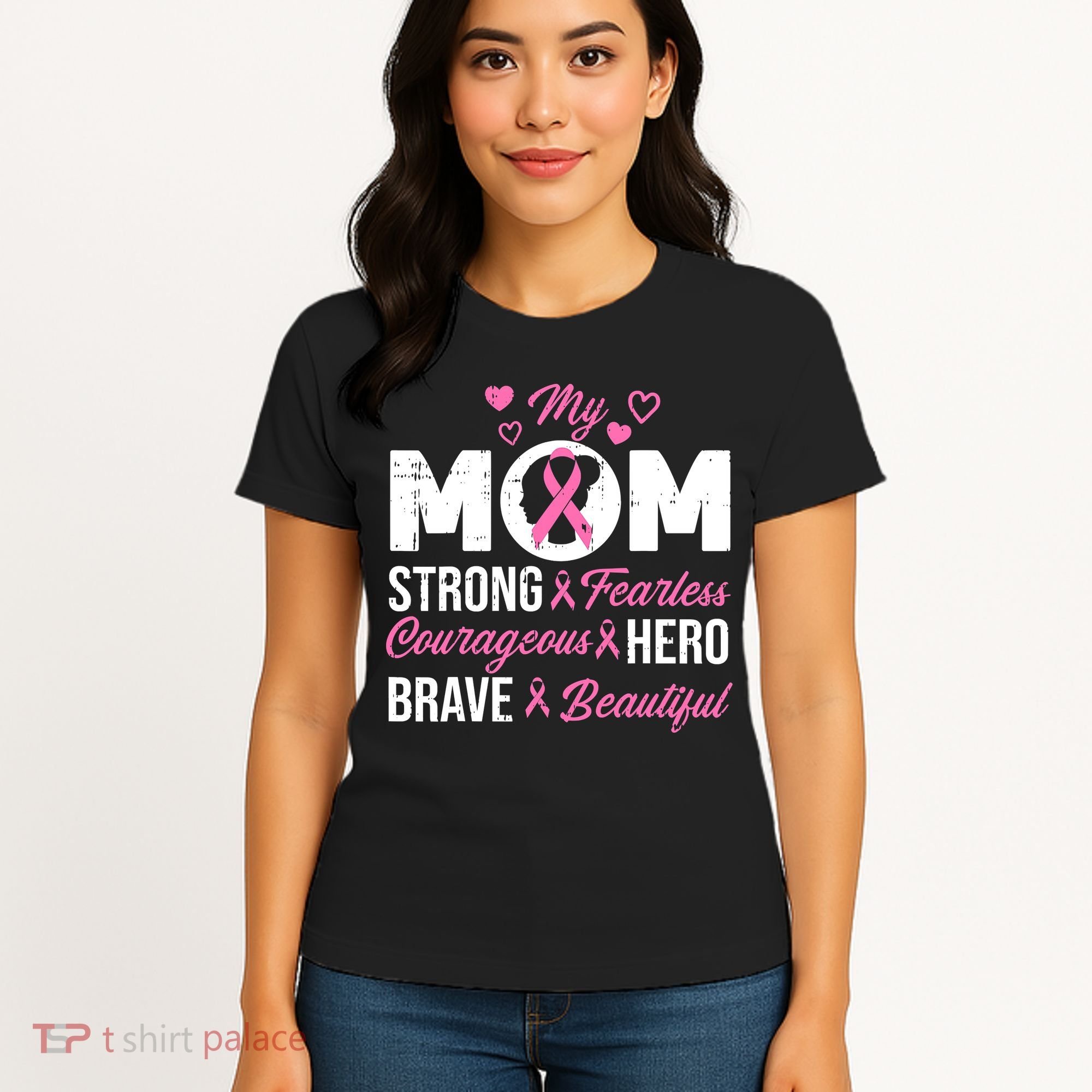 My Mom Pink Ribbon Warrior Inspirational Breast Cancer Women's T-Shirt