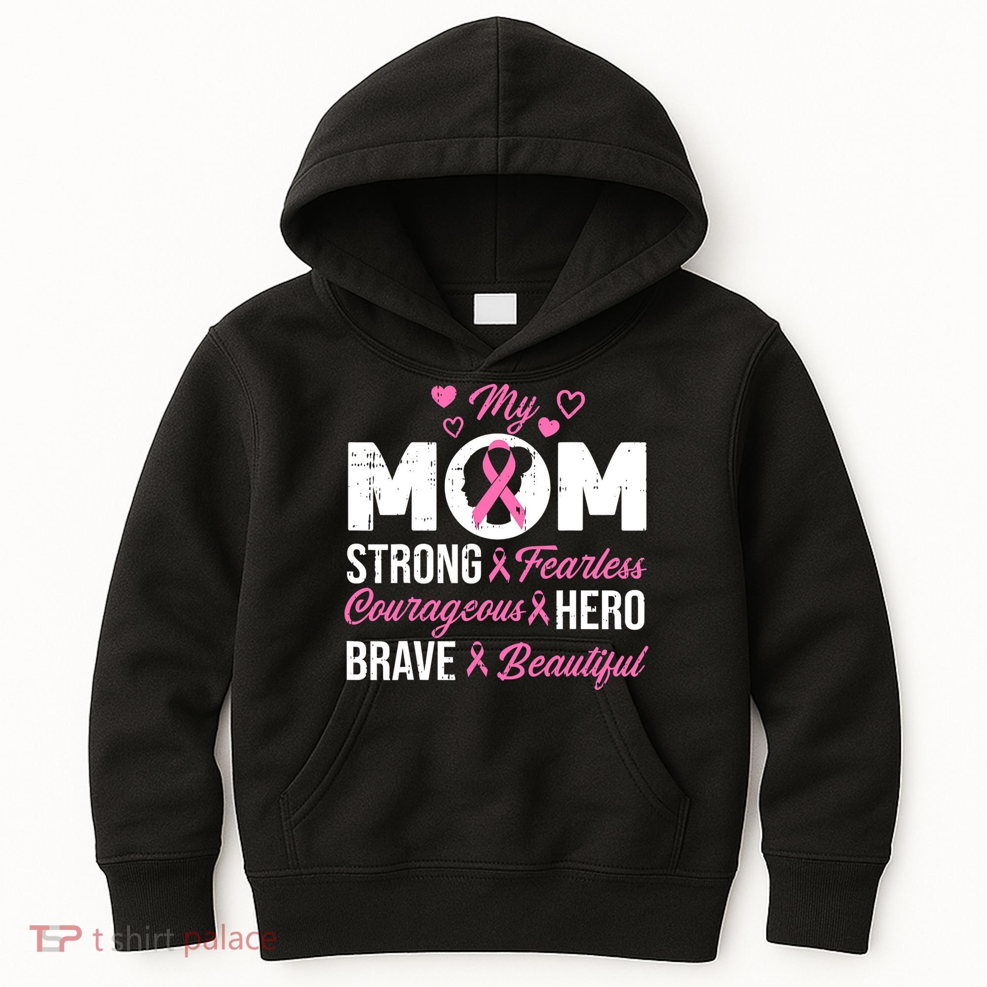 My Mom Pink Ribbon Warrior Inspirational Breast Cancer Kids Hoodie