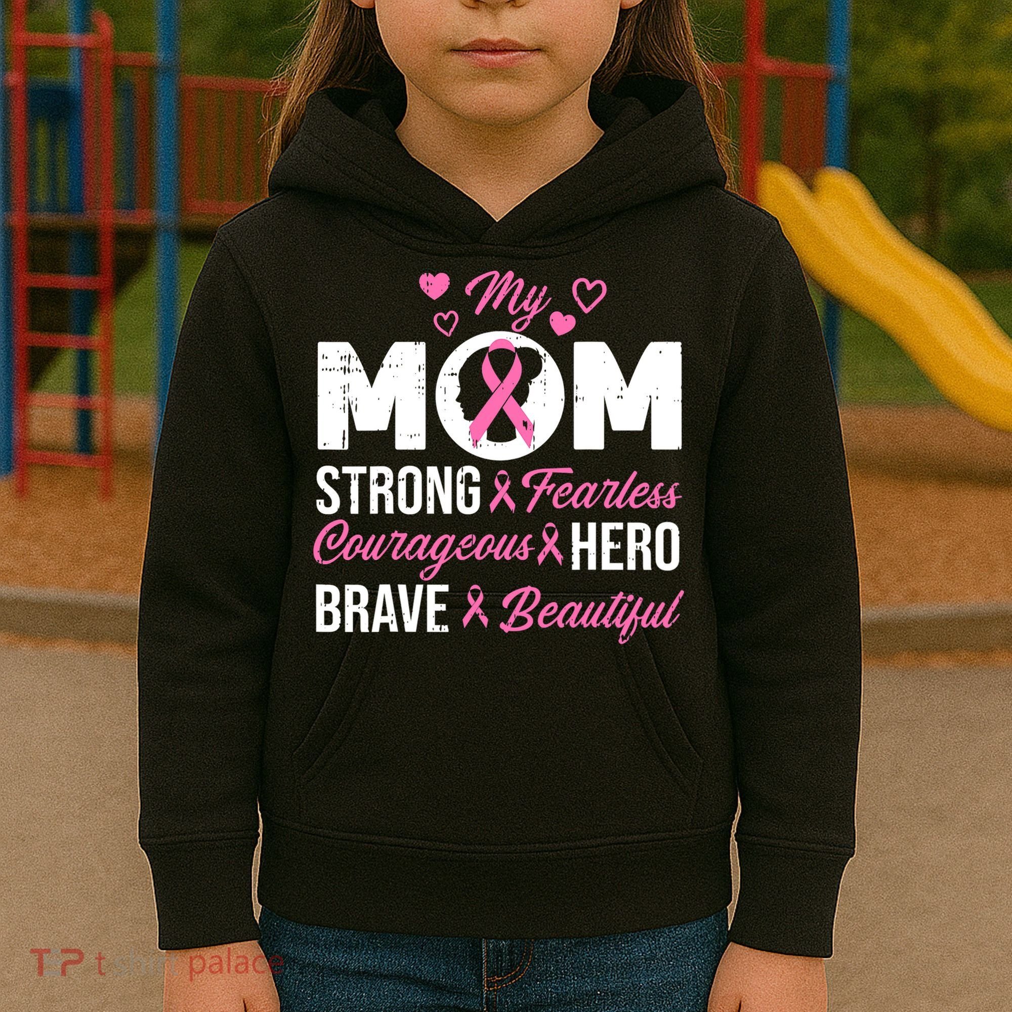 My Mom Pink Ribbon Warrior Inspirational Breast Cancer Kids Hoodie