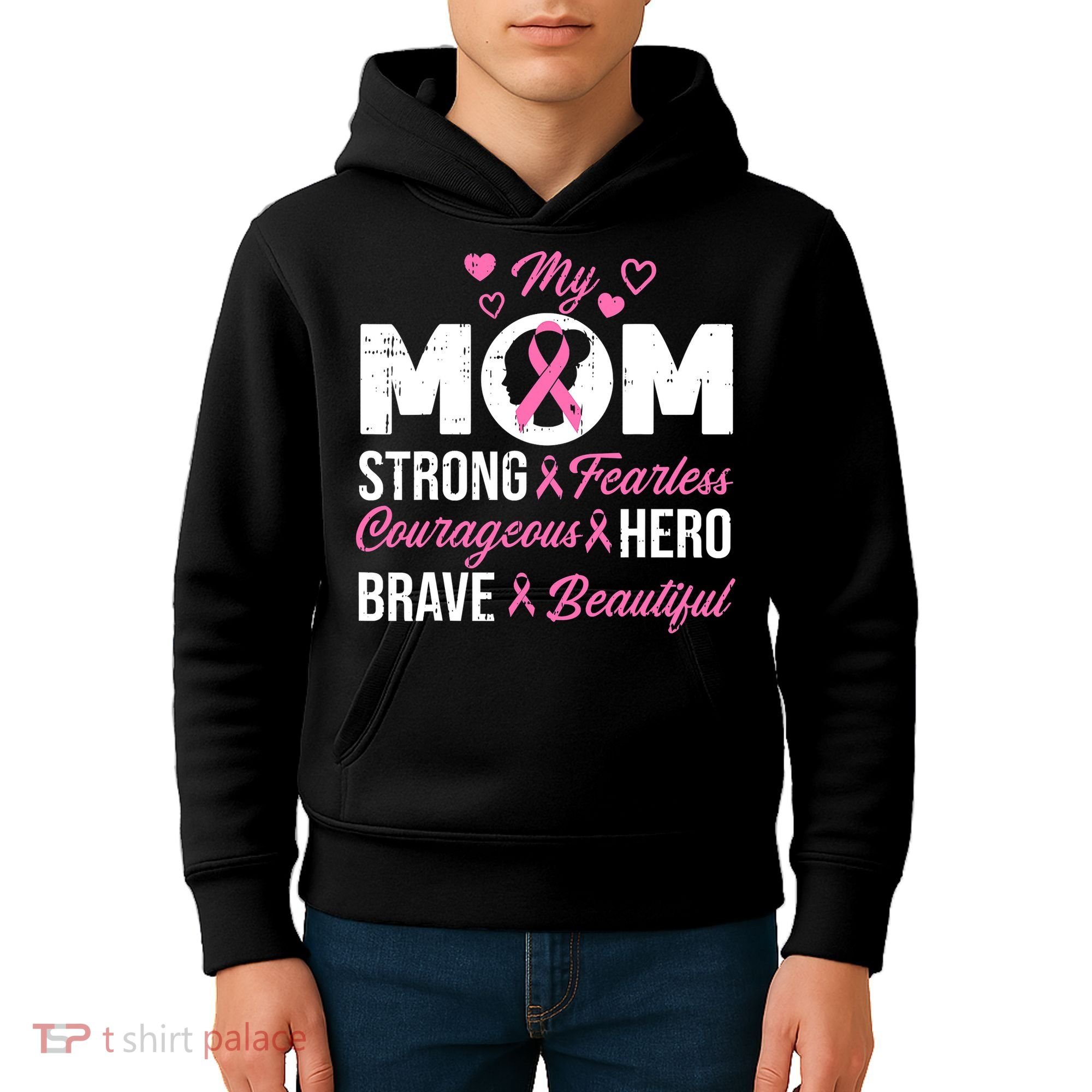 My Mom Pink Ribbon Warrior Inspirational Breast Cancer Kids Hoodie