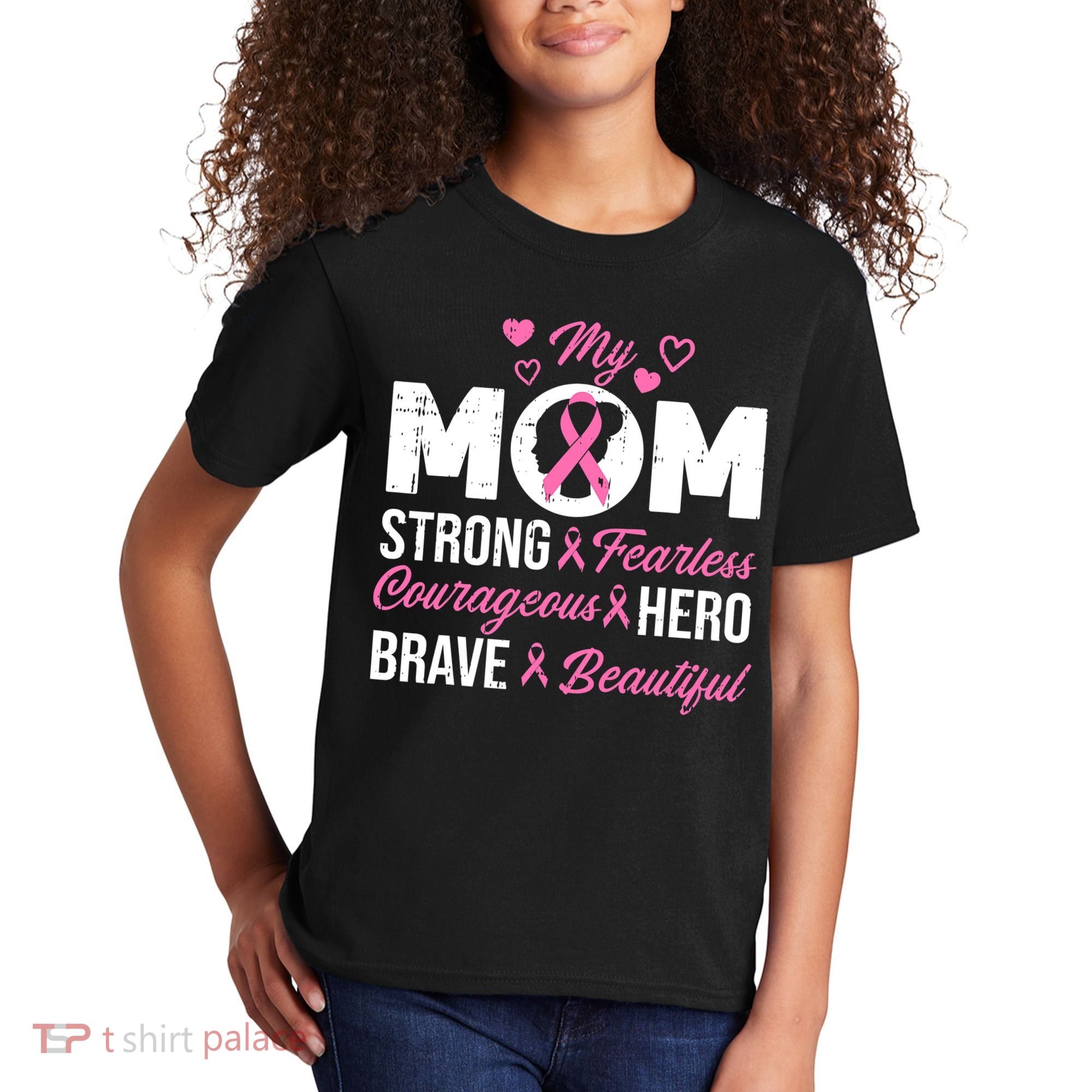 My Mom Pink Ribbon Warrior Inspirational Breast Cancer Kids T-Shirt
