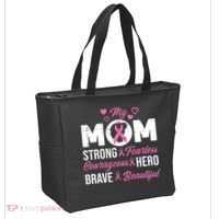 My Mom Pink Ribbon Warrior Inspirational Breast Cancer Tote Bag thumb 2
