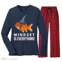 Mindset Motivational Quote Cute Goldfish Shark Fish Women's Long Sleeve Flannel Pajama Set  thumb 0