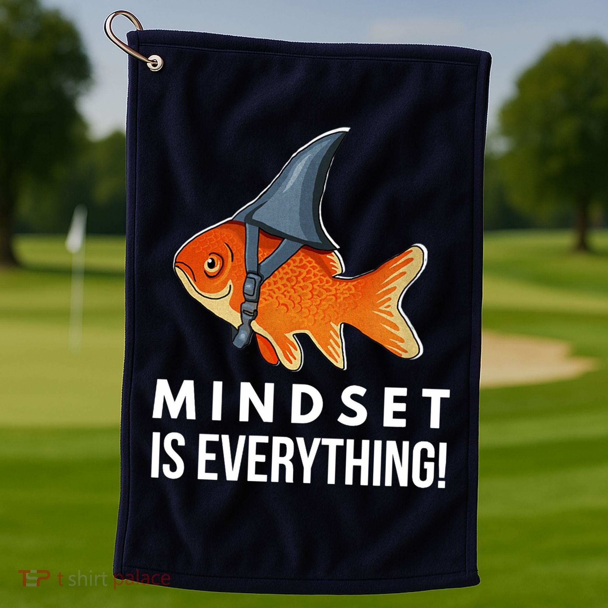 Mindset Motivational Quote Cute Goldfish Shark Fish Golf Towel