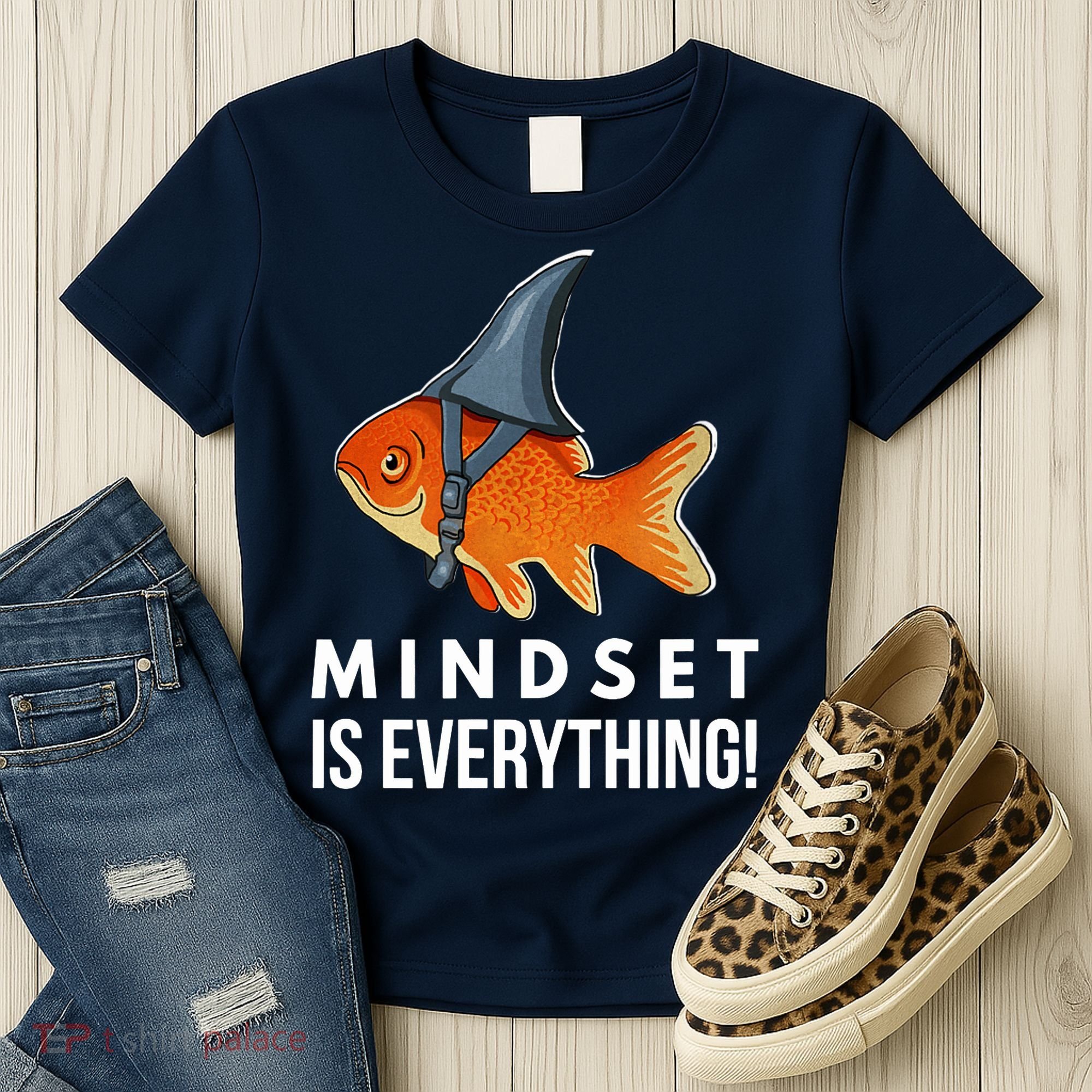Mindset Motivational Quote Cute Goldfish Shark Fish Women's T-Shirt
