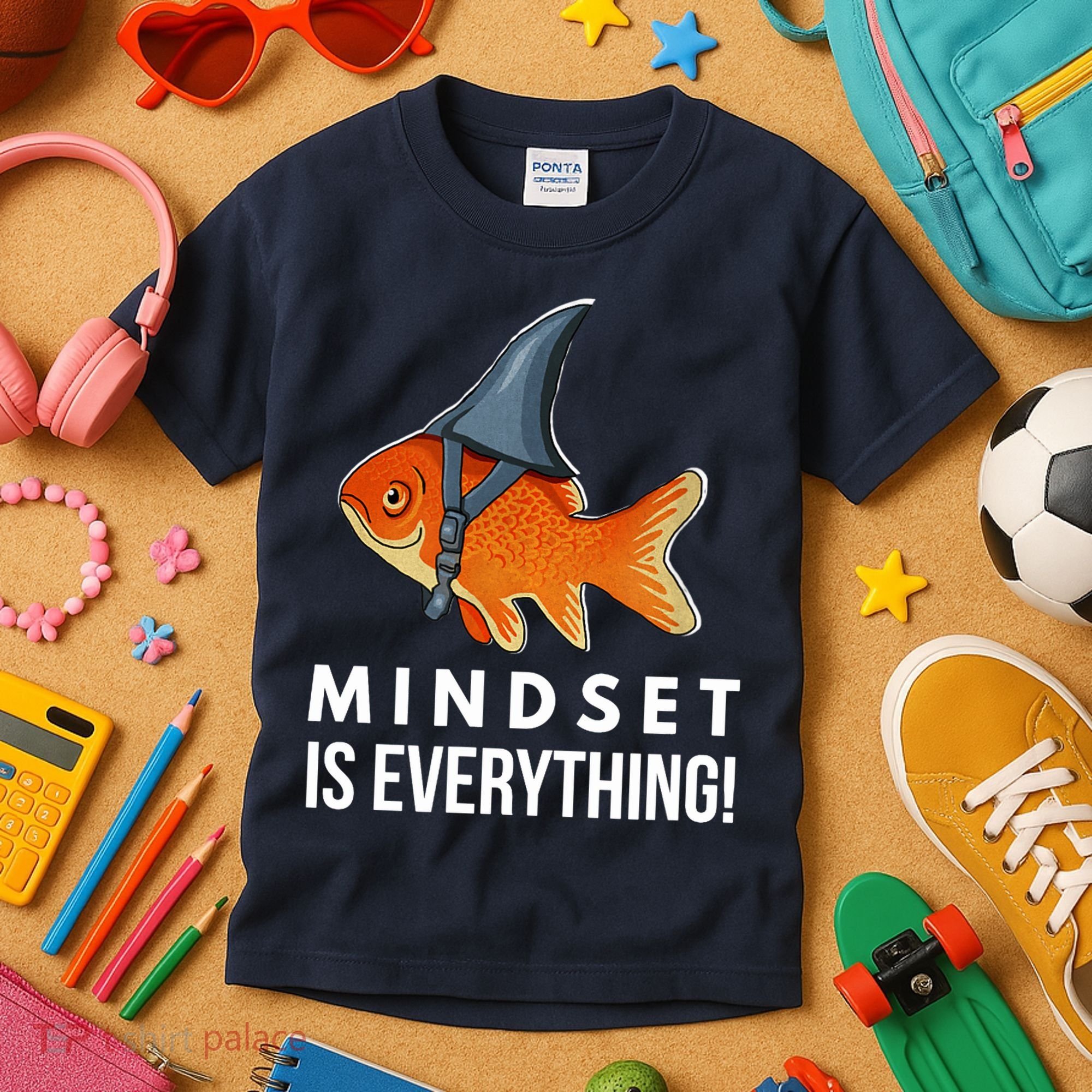 Mindset Motivational Quote Cute Goldfish Shark Fish Kids T-Shirt