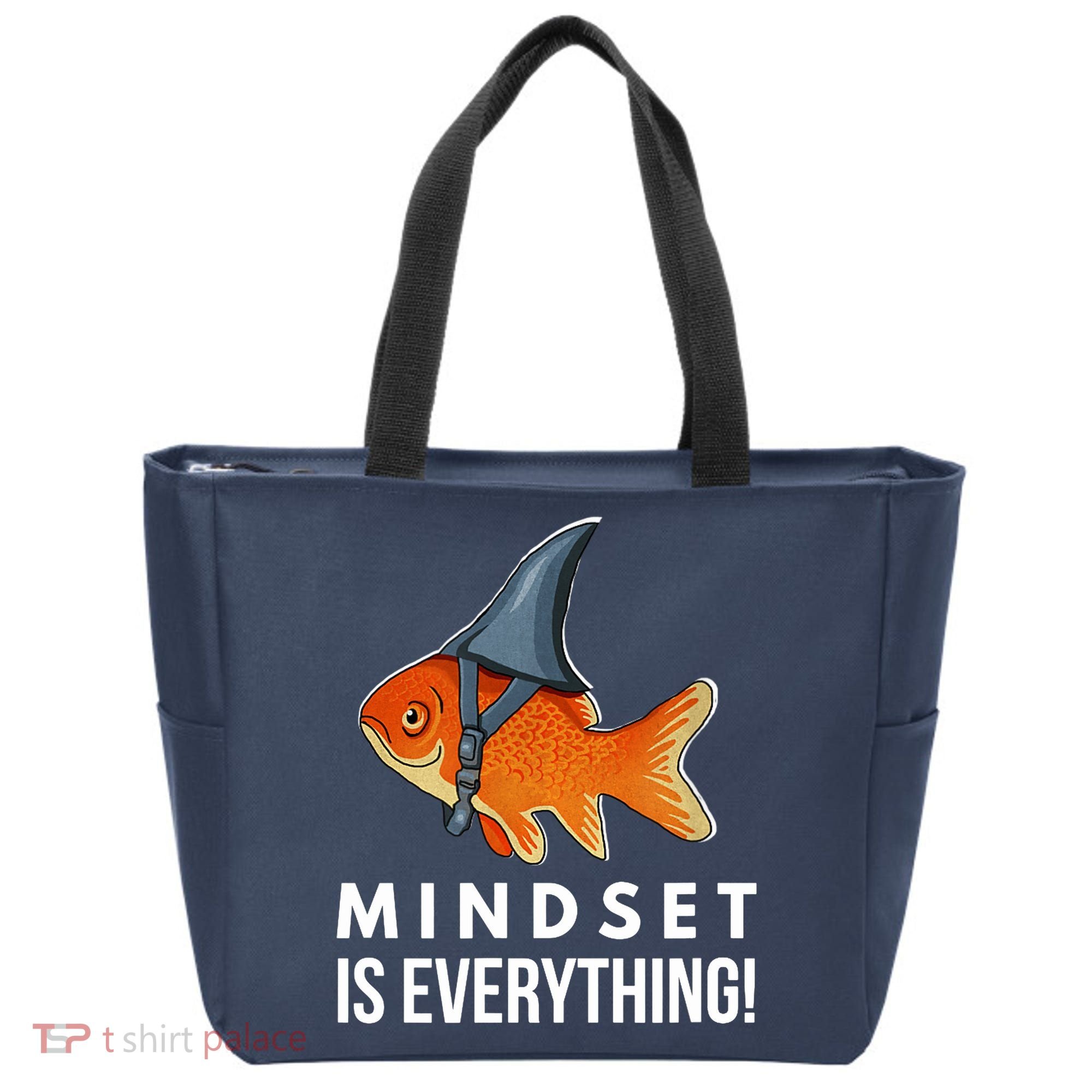 Mindset Motivational Quote Cute Goldfish Shark Fish Tote Bag