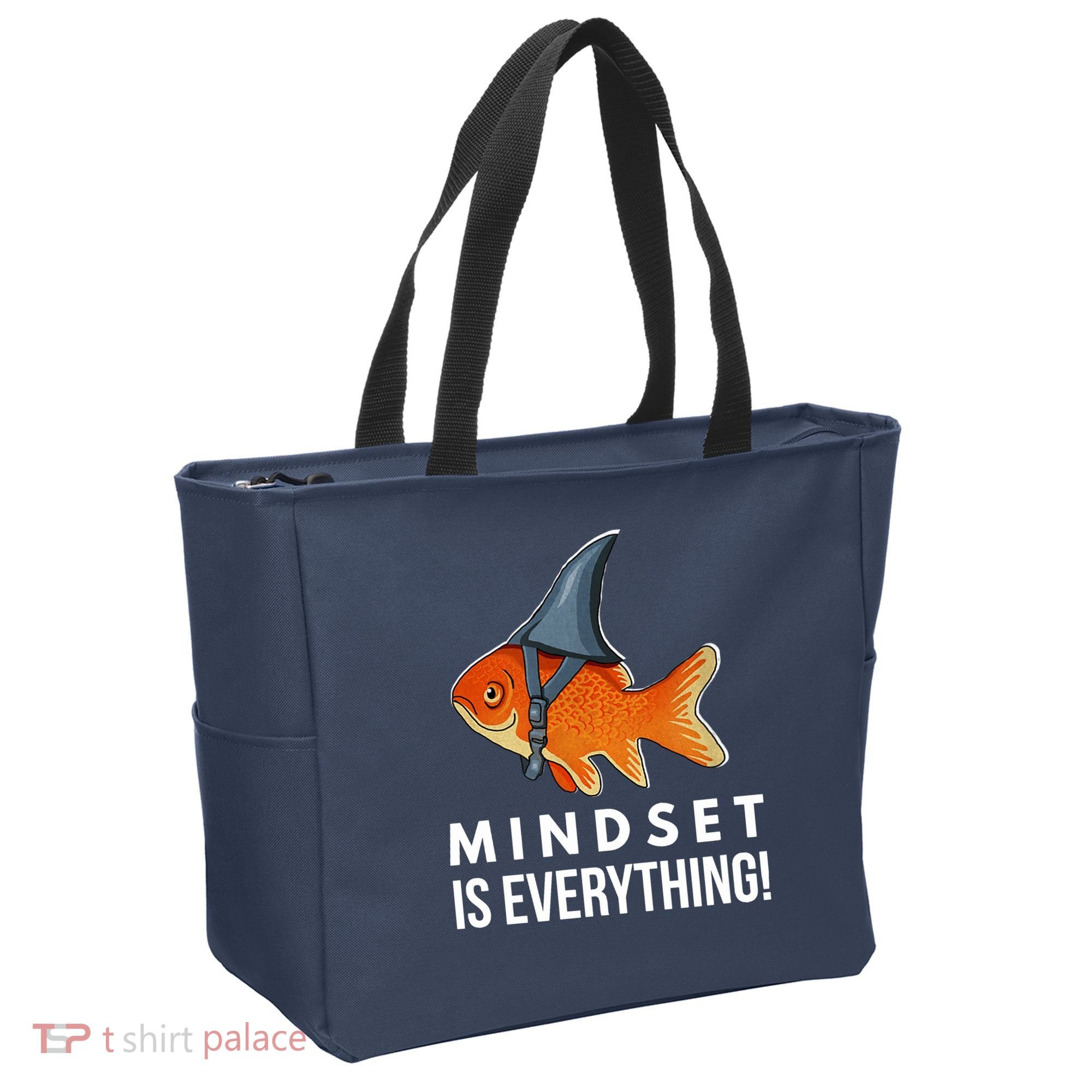 Mindset Motivational Quote Cute Goldfish Shark Fish Tote Bag
