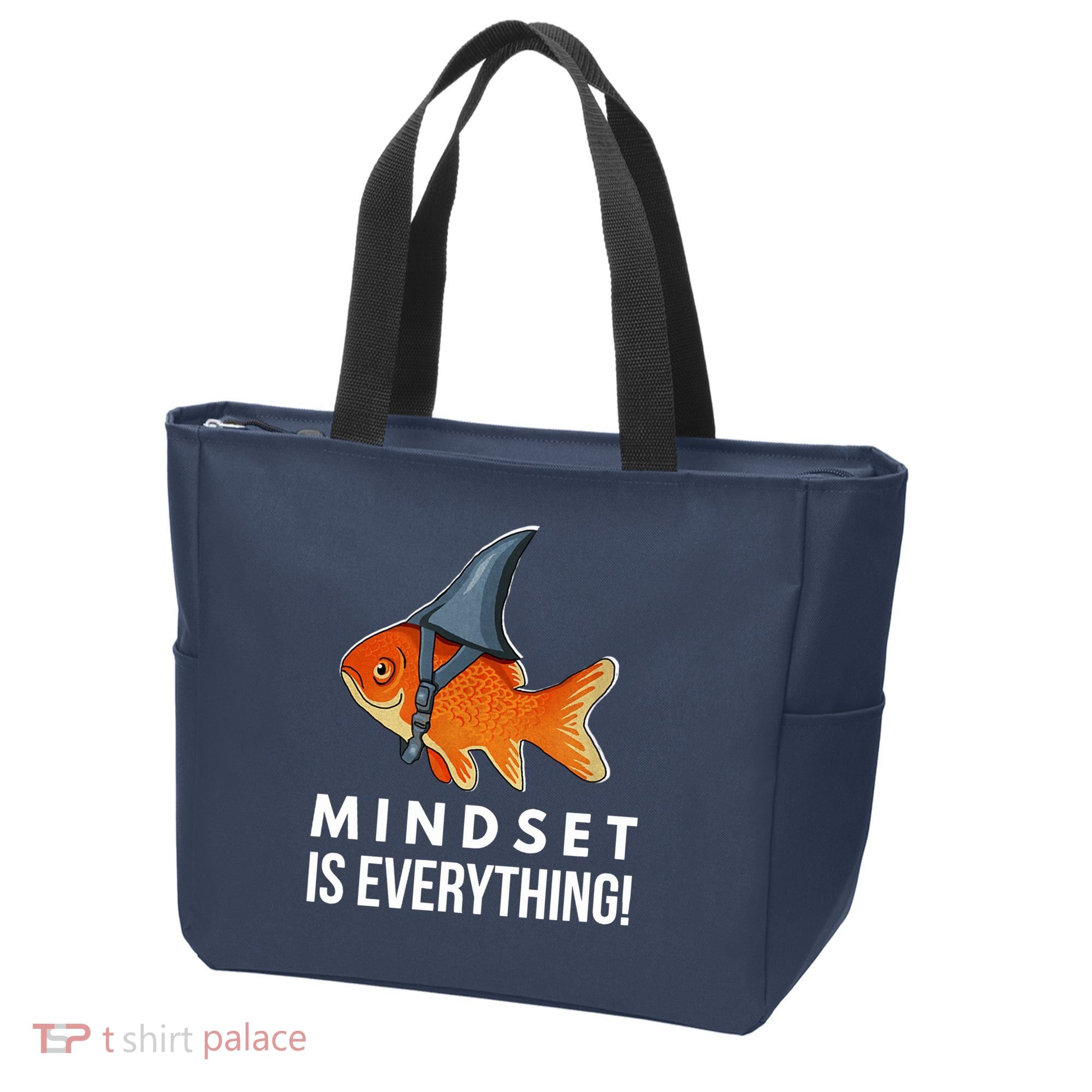 Mindset Motivational Quote Cute Goldfish Shark Fish Tote Bag