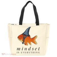 Mindset Motivational Quote Cute Goldfish Shark Tote Bag thumb 0