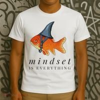 Mindset Motivational Quote Cute Goldfish Shark T-Shirt thumb 3