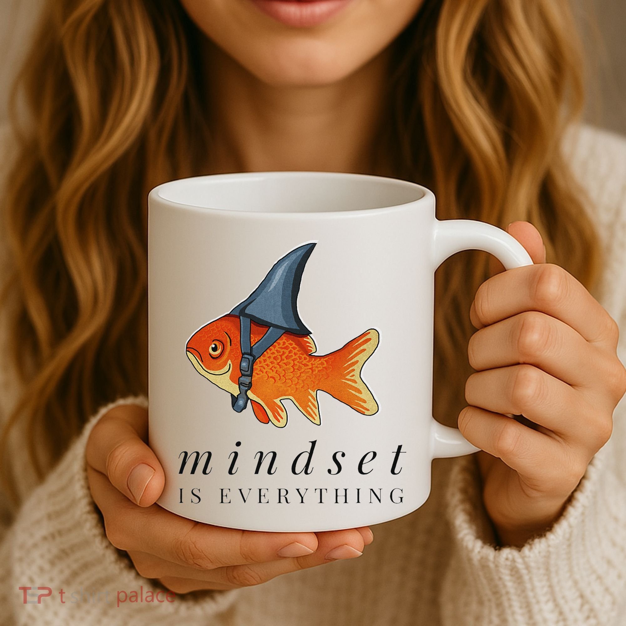 Mindset Motivational Quote Cute Goldfish Shark Coffee Mug