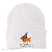 Mindset Motivational Quote Cute Goldfish Shark Beanie thumb 0